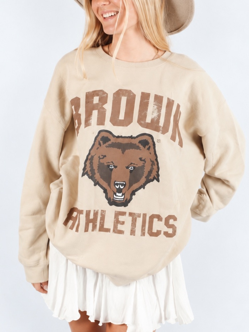 Oversized Taupe Varsity Sweatshirt Sweater